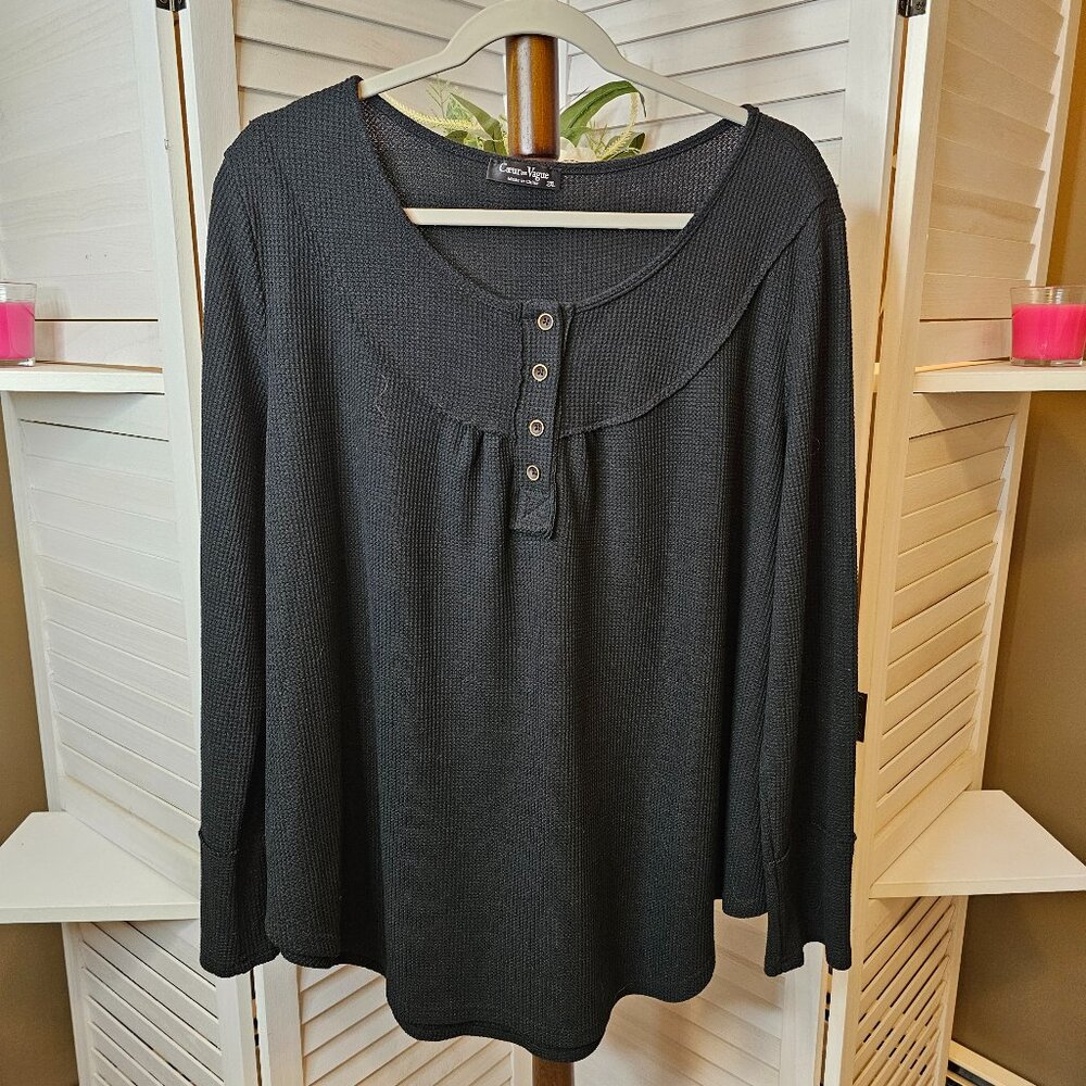 Coeur De Vague, Plus Size 2XL, Black, Long Sleeved Tee